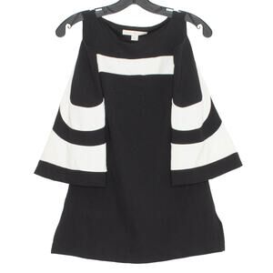 Boston Proper Top Cold Shoulder Minimalist Classic Retro Preppy Black White XS